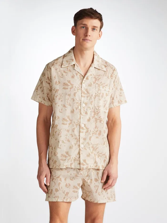 Derek Rose Short Pajamas Ledbury 73 Cotton Batiste Sand Men Cotton Pajamas