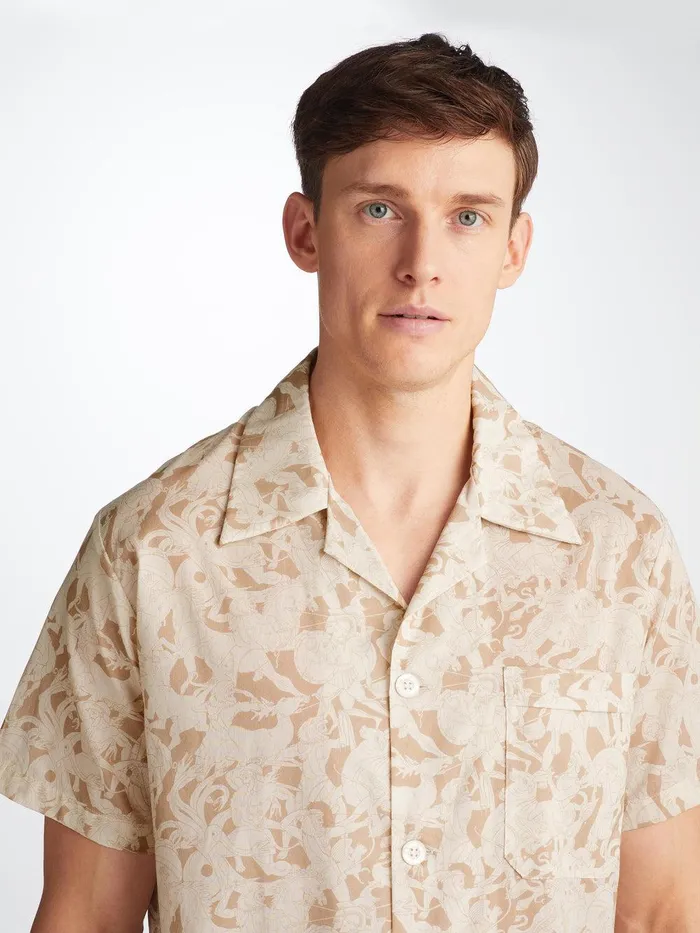 Derek Rose Short Pajamas Ledbury 73 Cotton Batiste Sand Men Cotton Pajamas