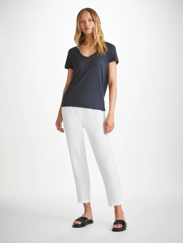 Derek Rose Trousers Vienna Linen White Women Casual Pants