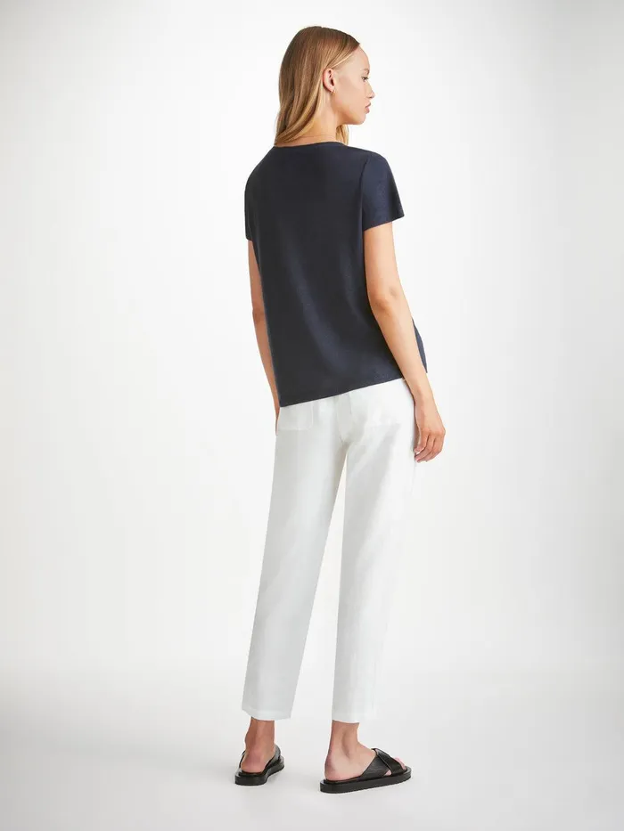 Derek Rose Trousers Vienna Linen White Women Casual Pants