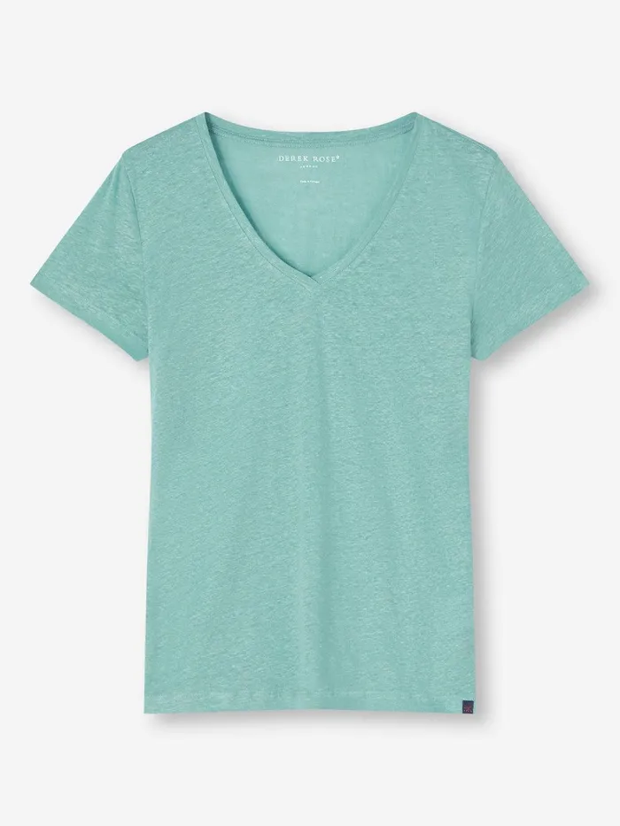 Derek Rose VNeck TShirt Jordan Linen Soft Aqua Women Short Sleeve TShirts