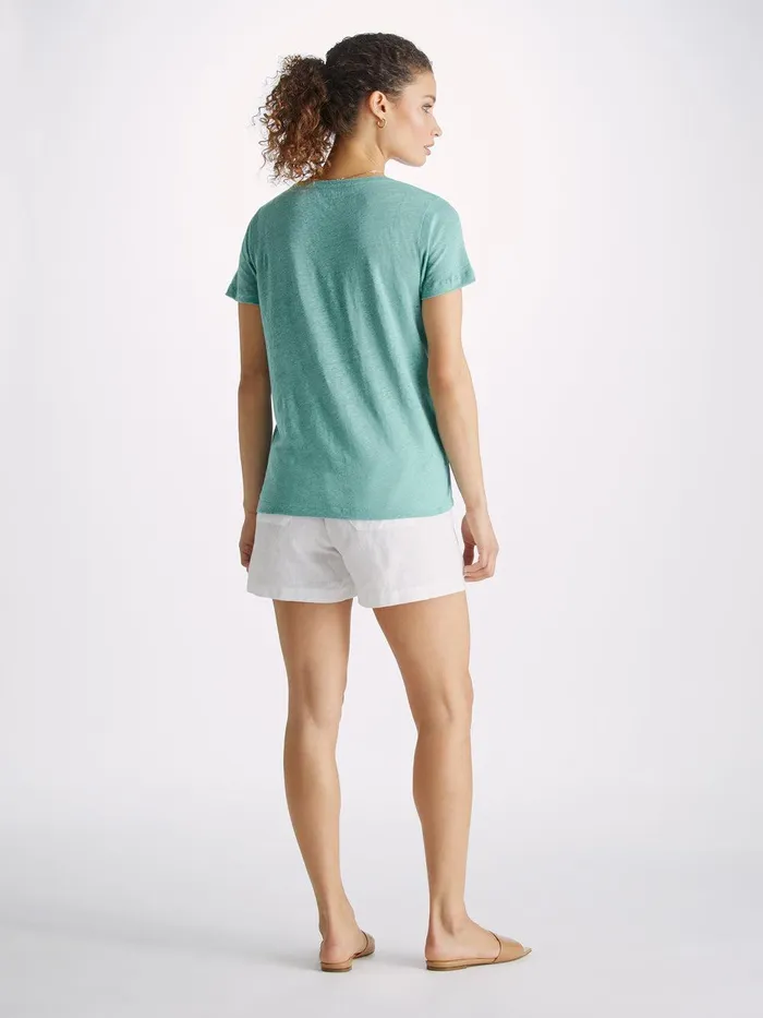 Derek Rose VNeck TShirt Jordan Linen Soft Aqua Women Short Sleeve TShirts