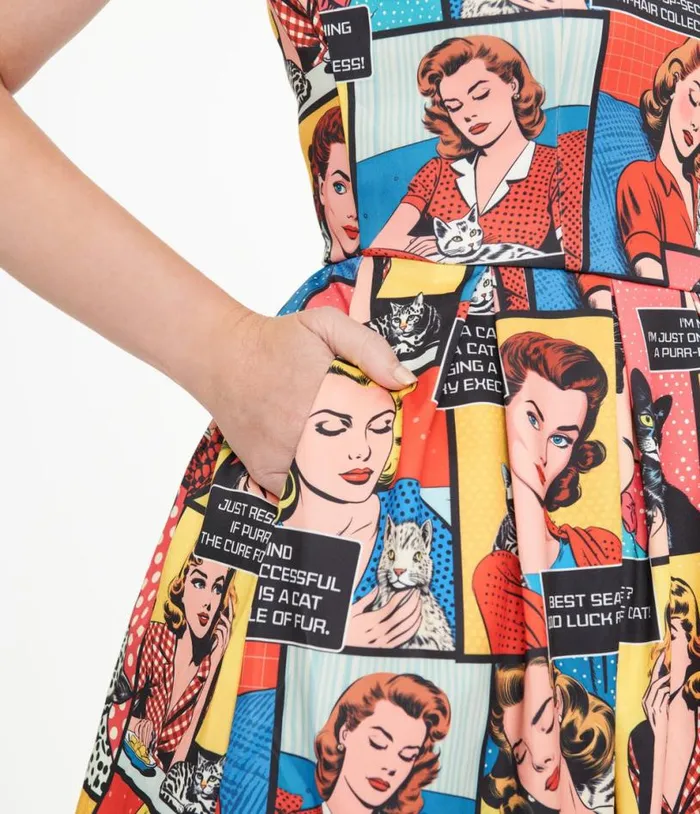 Dolly and Dotty 1950s Cat Lover Comic Amanda Swing Dress Dresses Unique Vintage Pocket Dresses