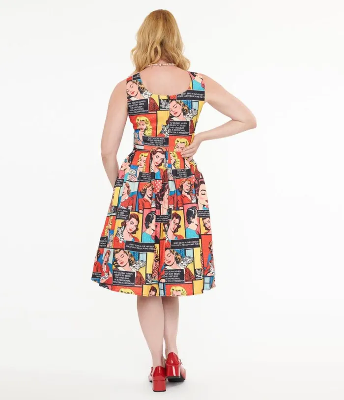 Dolly and Dotty 1950s Cat Lover Comic Amanda Swing Dress Dresses Unique Vintage Pocket Dresses