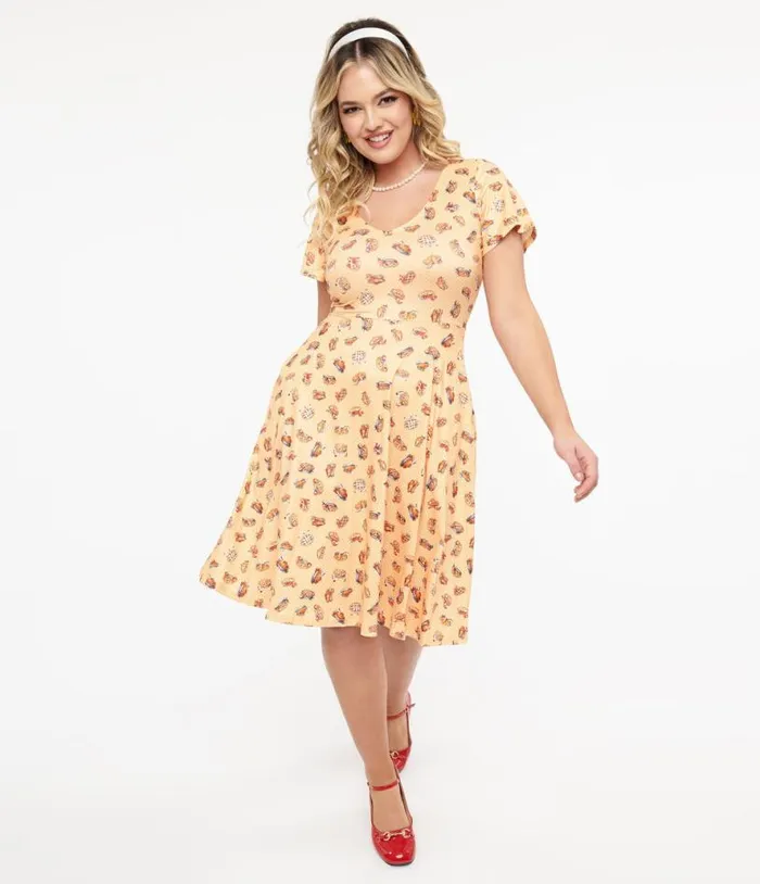 Dolly and Dotty 1950s Orange Apple Pie Print Fit and Flare Dress DressesPlus Unique Vintage Pocket Dresses Dolly and Dotty 1950s Orange Apple Pie Print Fit and Flare Dress DressesPlus Unique Vintage Pocket Dresses