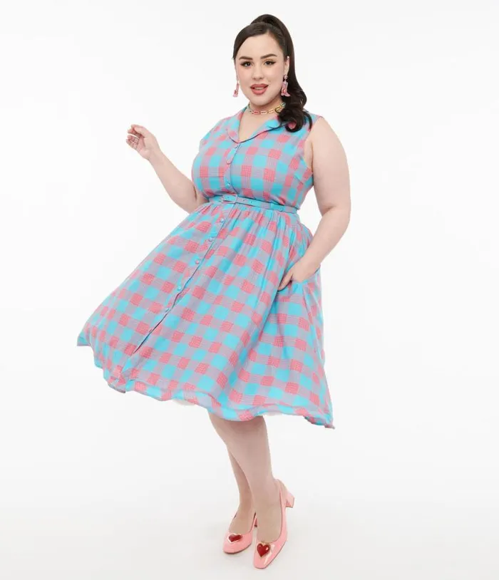 Dolly and Dotty 1950s Pink and Blue Gingham Cotton Swing Dress DressesPlus Unique Vintage Pocket Dresses Dolly and Dotty 1950s Pink and Blue Gingham Cotton Swing Dress DressesPlus Unique Vintage Pocket Dresses