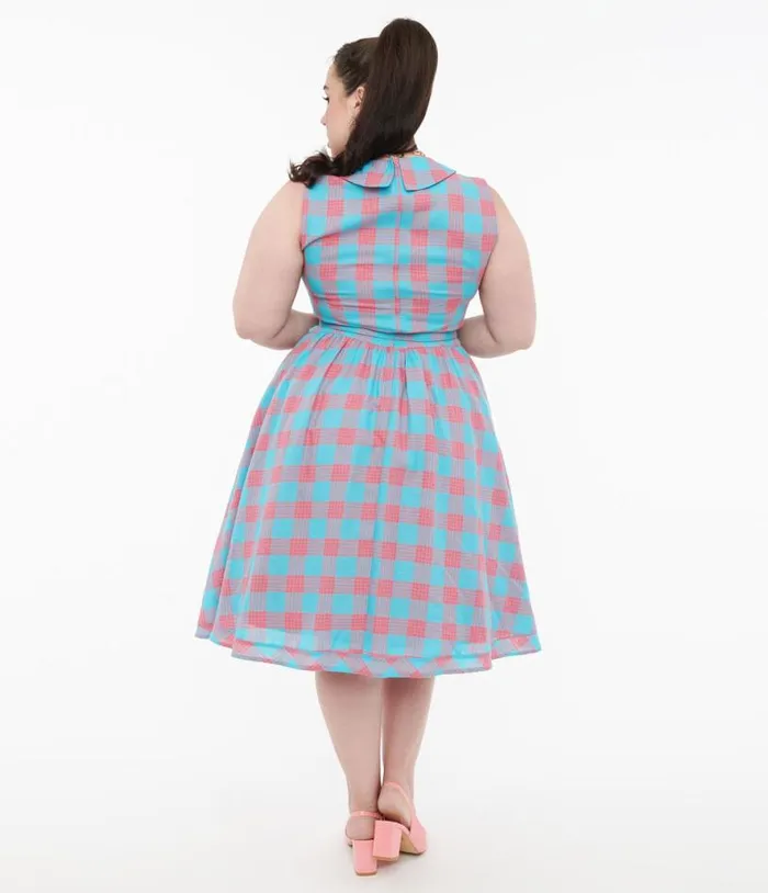 Dolly and Dotty 1950s Pink and Blue Gingham Cotton Swing Dress DressesPlus Unique Vintage Pocket Dresses