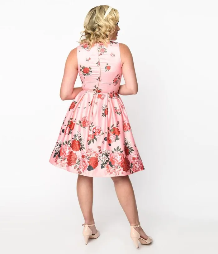 Dolly and Dotty Pink Raising Flowers Swing Dress DressesPlus Unique Vintage Pocket Dresses