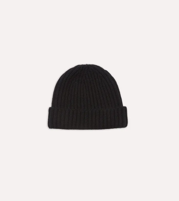 Drake039s Black Cashmere Ribbed Knit Cap Men Hats