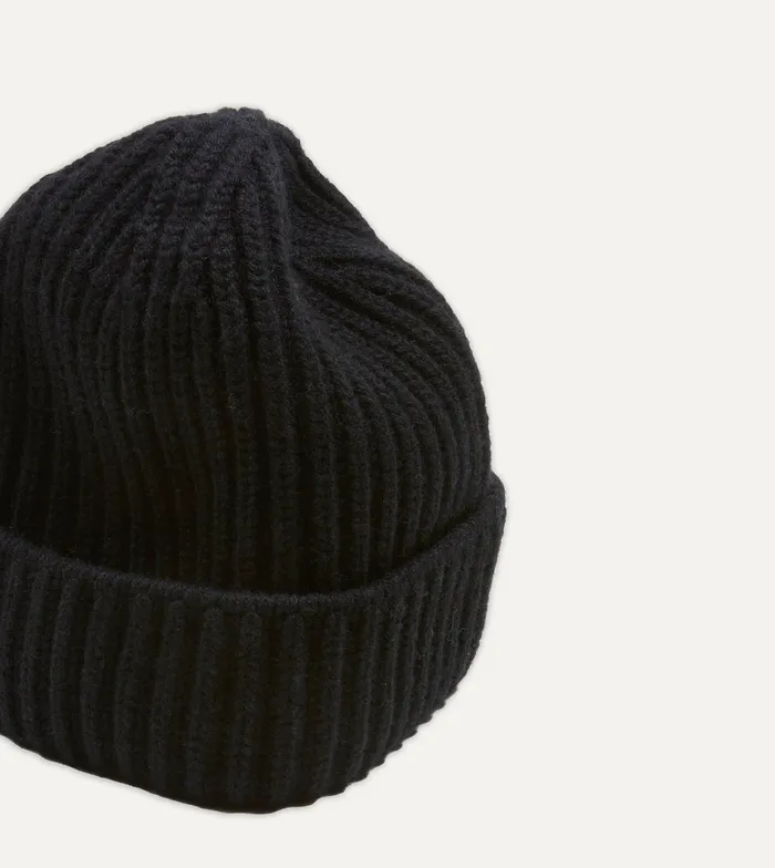 Drake039s Black Cashmere Ribbed Knit Cap Men Hats