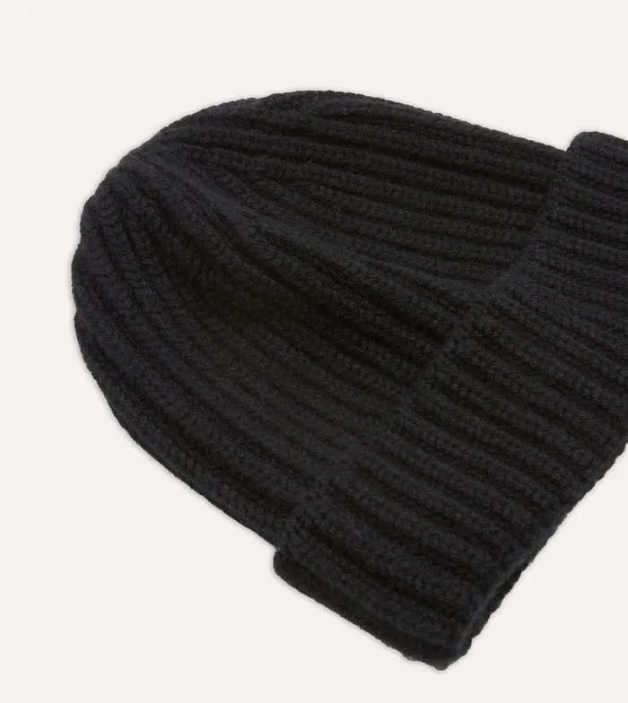 Drake039s Black Cashmere Ribbed Knit Cap Men Hats