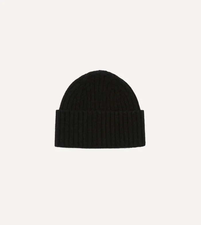 Drake039s Black Lambswool Ribbed Knit Cap Men Hats