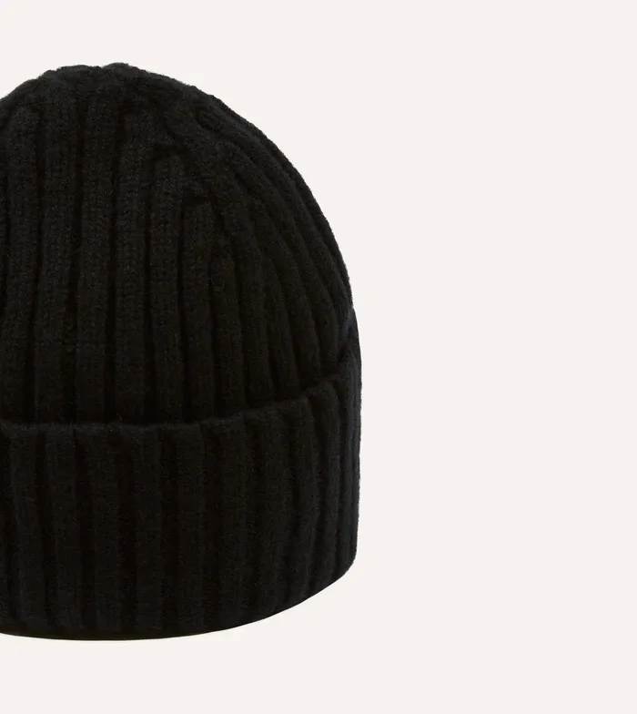 Drake039s Black Lambswool Ribbed Knit Cap Men Hats
