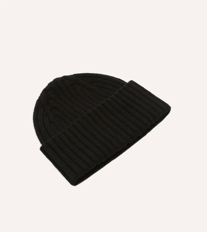 Drake039s Black Lambswool Ribbed Knit Cap Men Hats