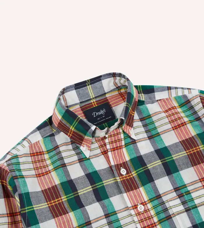 Drake039s Blue And Red Madras Check Cotton ButtonDown Shirt Men Checked Shirts