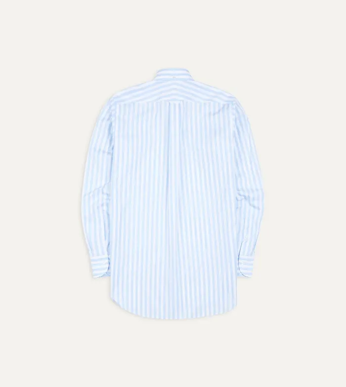 Drake039s Blue Broad Stripe Cotton Poplin ButtonDown Shirt Men Formal Shirts