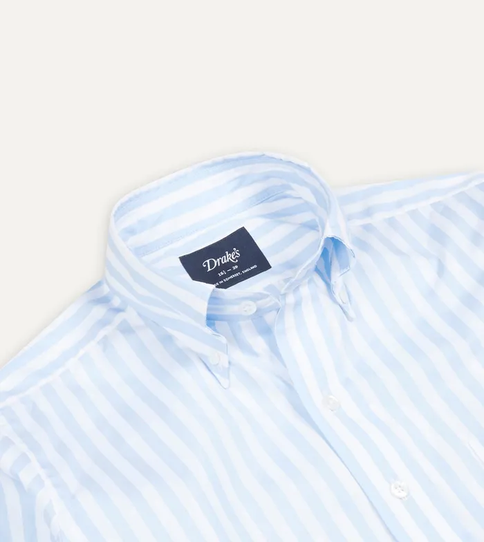 Drake039s Blue Broad Stripe Cotton Poplin ButtonDown Shirt Men Formal Shirts