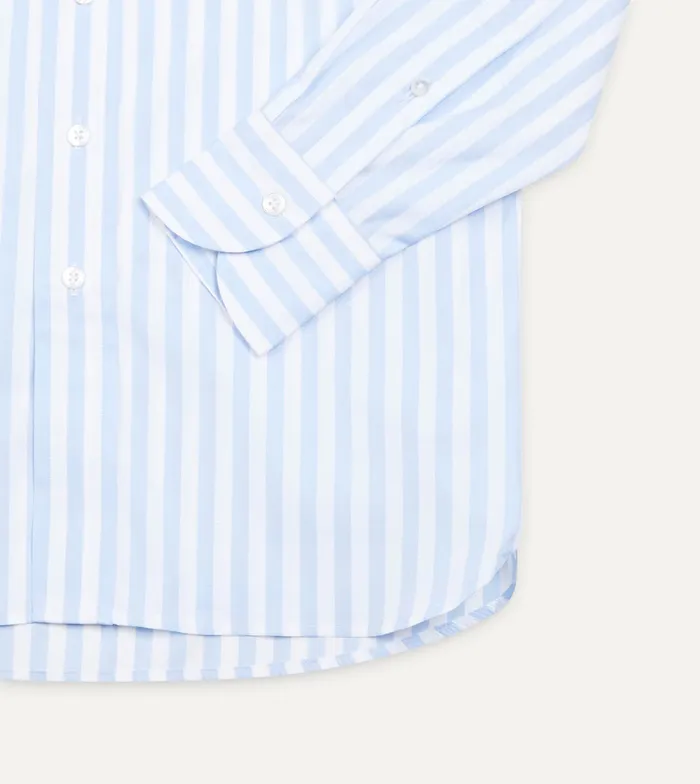 Drake039s Blue Broad Stripe Cotton Poplin ButtonDown Shirt Men Formal Shirts