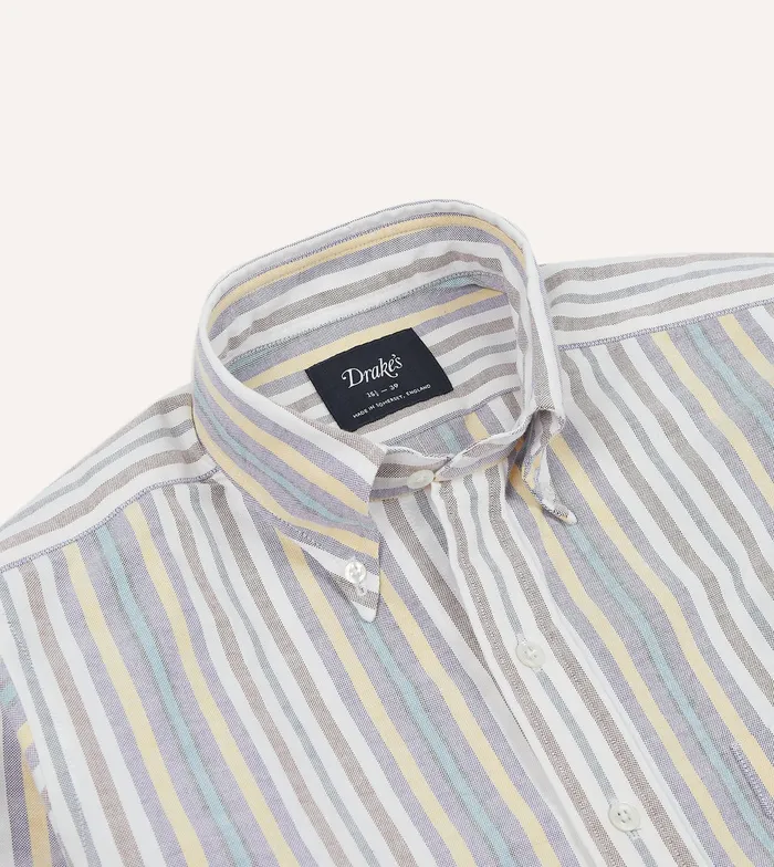 Drake039s Blue Multi Stripe Cotton Oxford Cloth ButtonDown Shirt Men Oxford Shirts