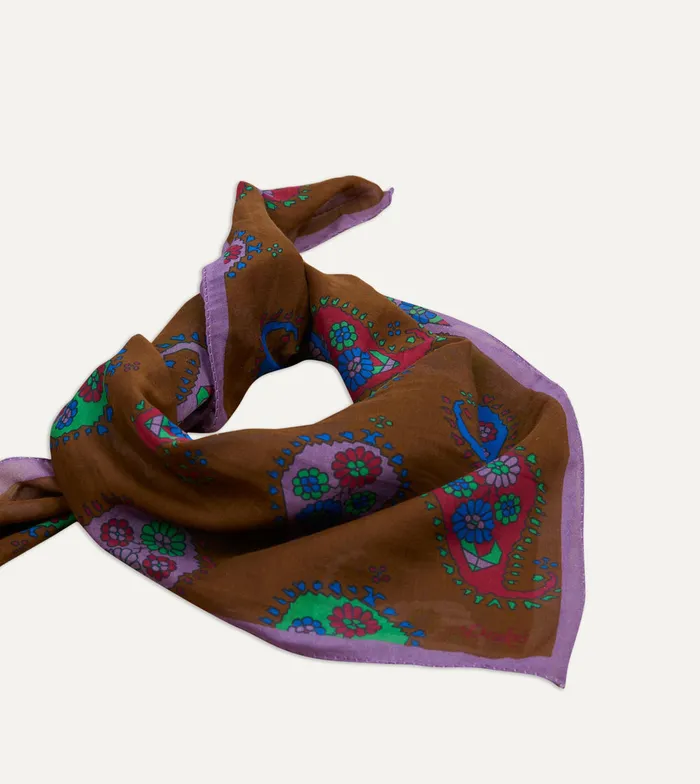 Drake039s Brown Flower Paisley Print SilkCotton Bandana Men Bandanas