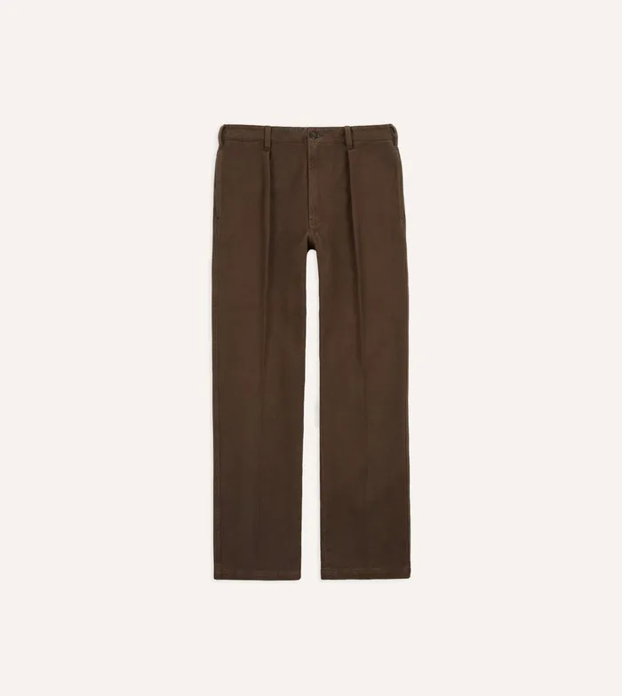 Drake039s Brown Heavy Cotton Twill Games Trousers Men Suit Trousers