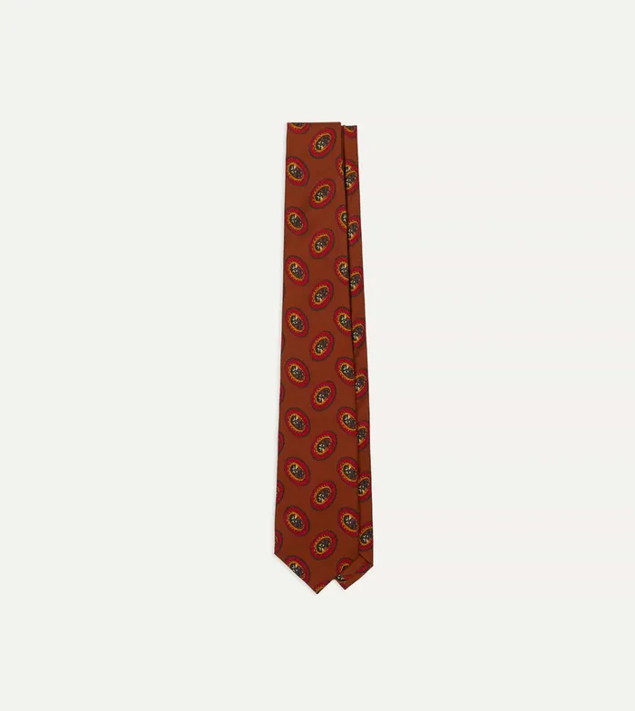 Drake039s Brown Oval Medallion Print Silk Self Tipped Tie Men Patterned Ties