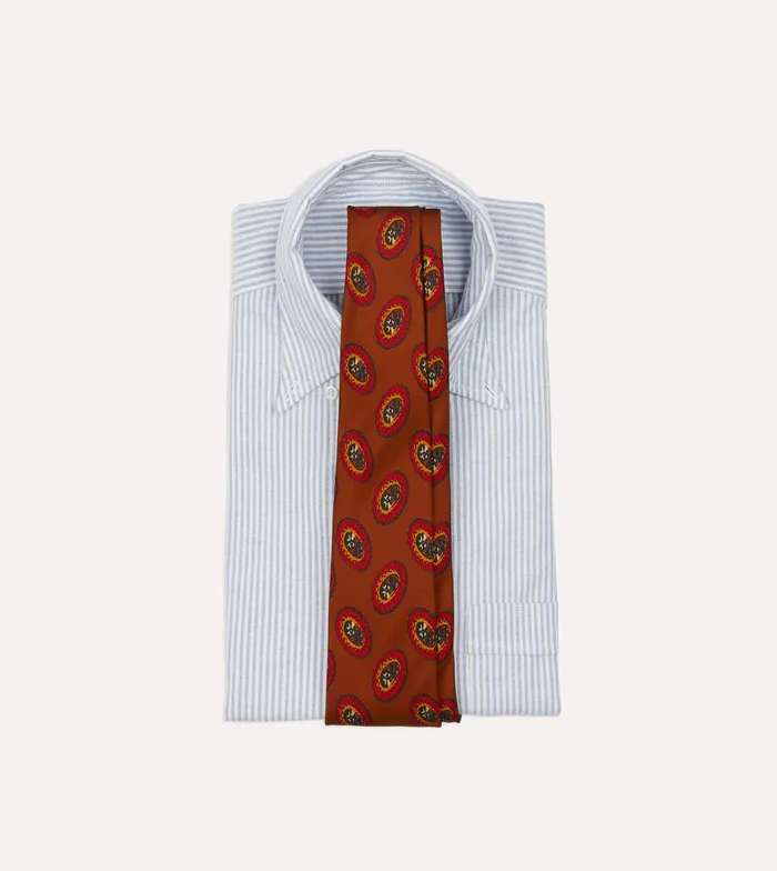 Drake039s Brown Oval Medallion Print Silk Self Tipped Tie Men Patterned Ties