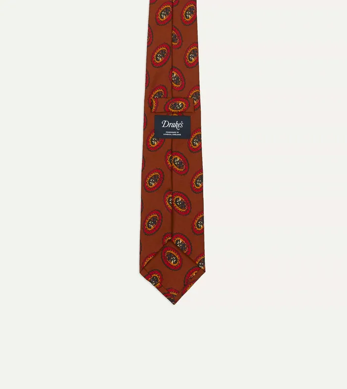 Drake039s Brown Oval Medallion Print Silk Self Tipped Tie Men Patterned Ties