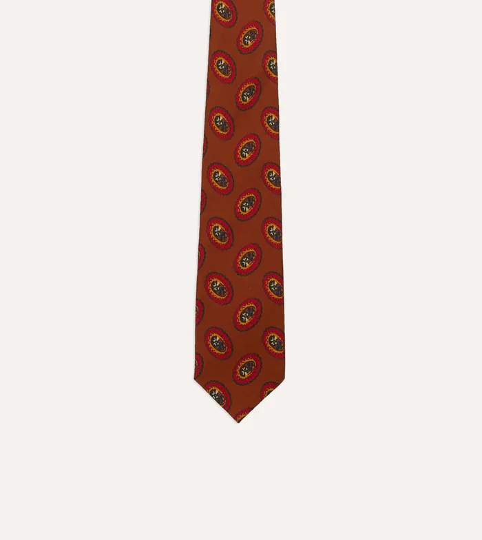 Drake039s Brown Oval Medallion Print Silk Self Tipped Tie Men Patterned Ties