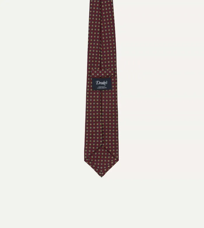 Drake039s Burgundy Micro Geometric Print Silk Self Tipped Tie Men Patterned Ties