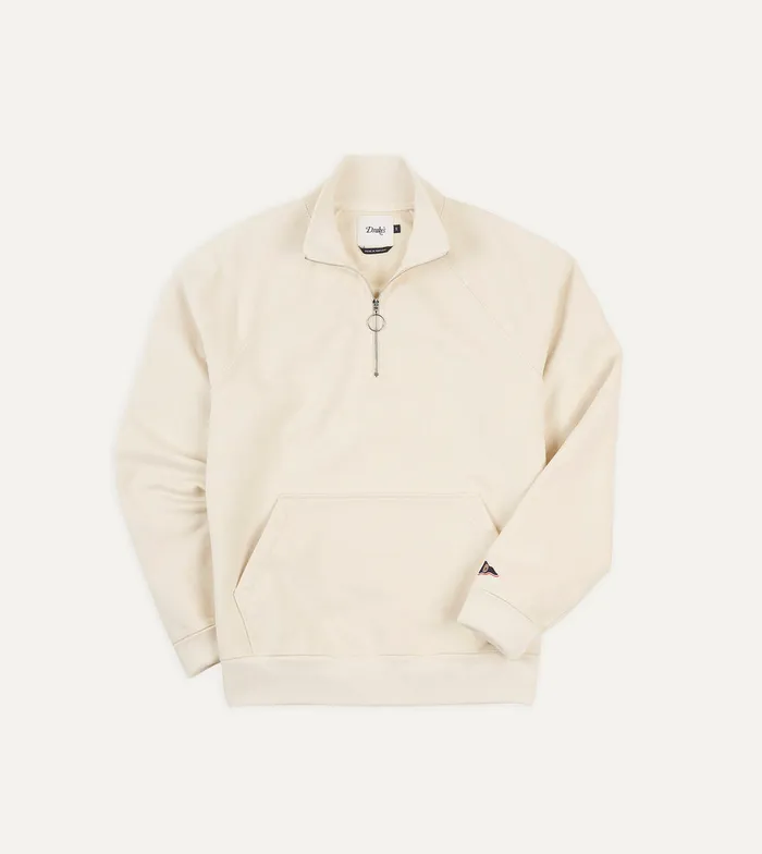 Drake039s Ecru Cotton Quarter Zip Sweatshirt Men Polos and Sweatshirts