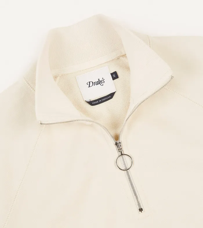 Drake039s Ecru Cotton Quarter Zip Sweatshirt Men Polos and Sweatshirts