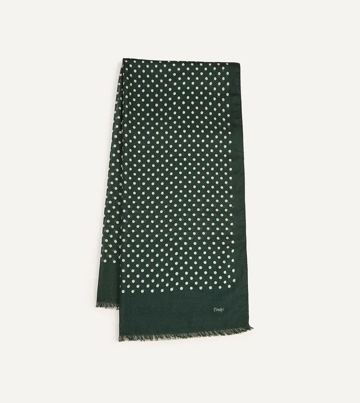 Drake039s Green HandDrawn Polka Dot Wool Scarf Men Scarves