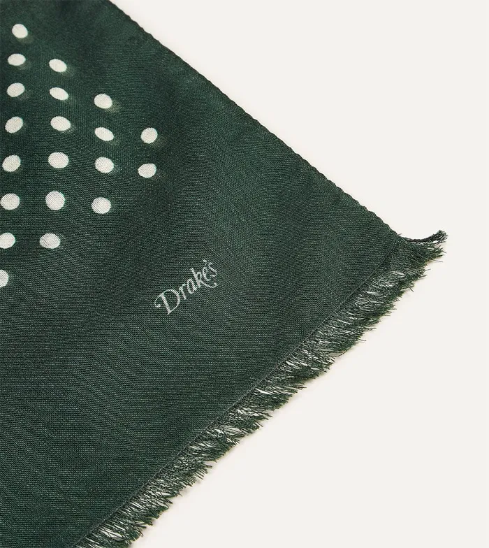 Drake039s Green HandDrawn Polka Dot Wool Scarf Men Scarves