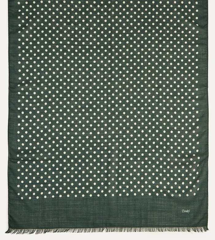 Drake039s Green HandDrawn Polka Dot Wool Scarf Men Scarves