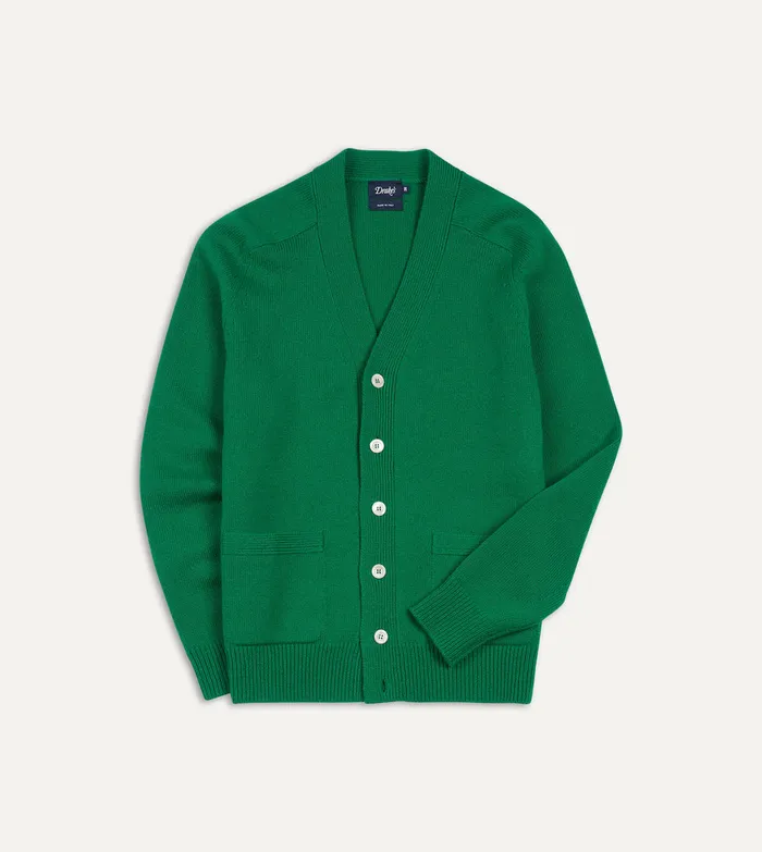 Drake039s Green Lambswool 6 Button Cardigan Men Knitwear