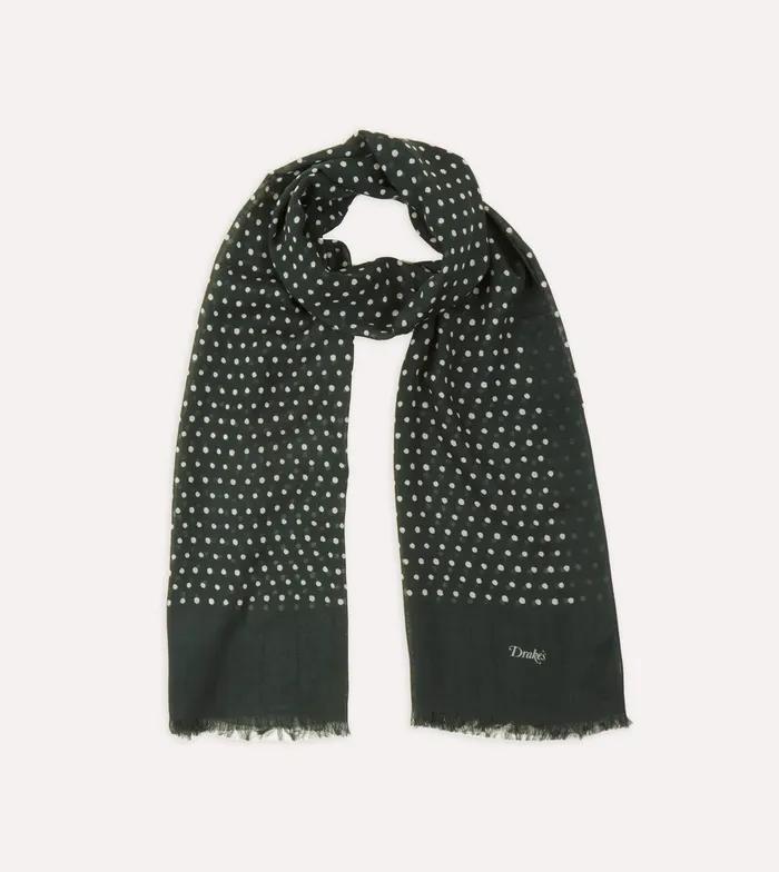 Drake039s Green Polka Dot Wool Scarf Men Scarves