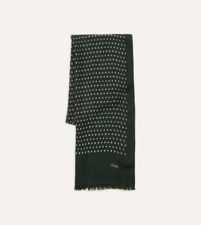Drake039s Green Polka Dot Wool Scarf Men Scarves