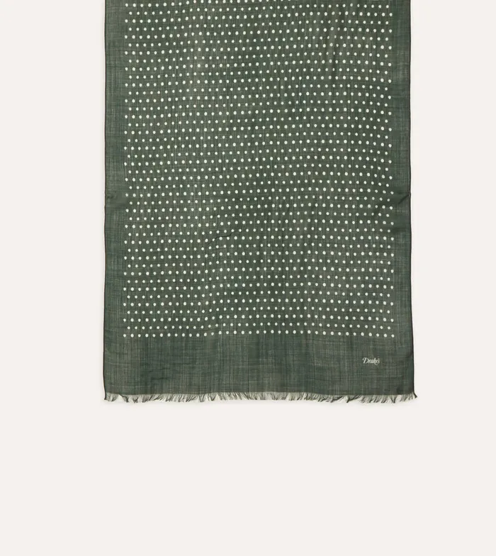 Drake039s Green Polka Dot Wool Scarf Men Scarves