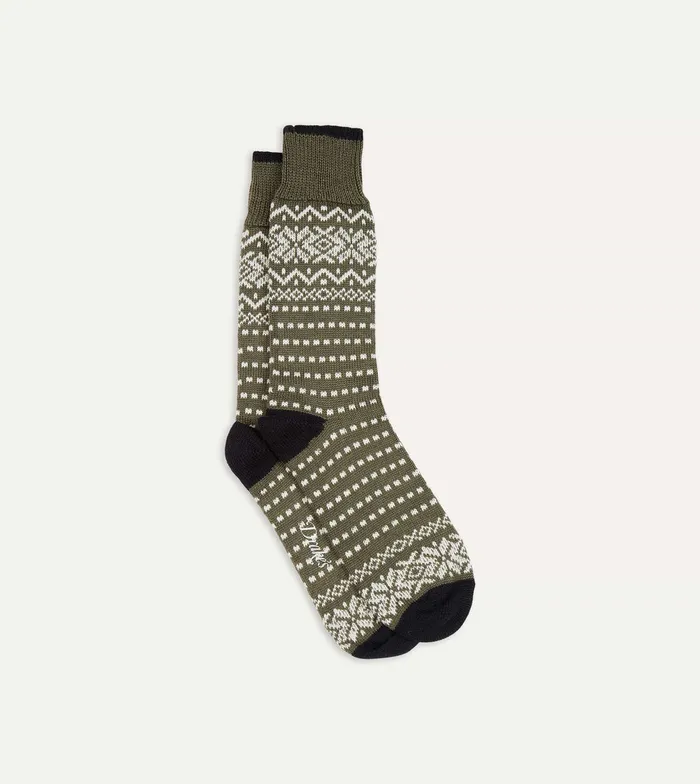 Drake039s Grey Fair Isle Wool Cotton Socks Men Boxer Shorts and Socks