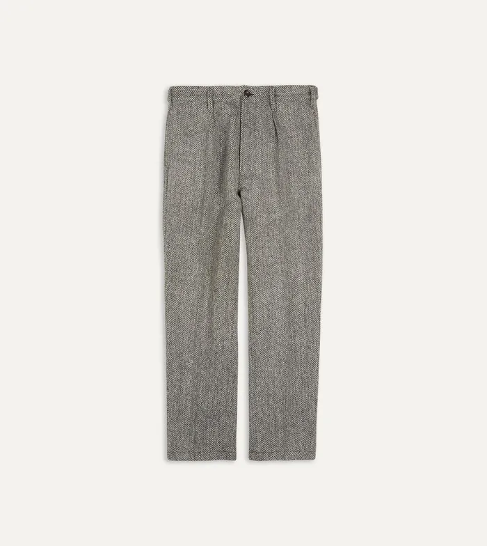 Drake039s Grey Harris Tweed One Pleat Games Trousers Men Trousers