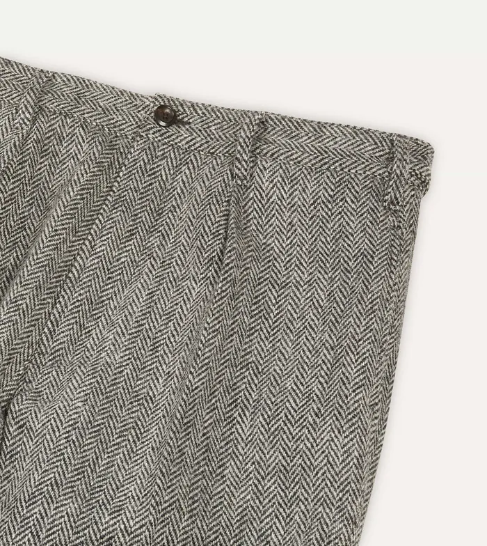 Drake039s Grey Harris Tweed One Pleat Games Trousers Men Trousers