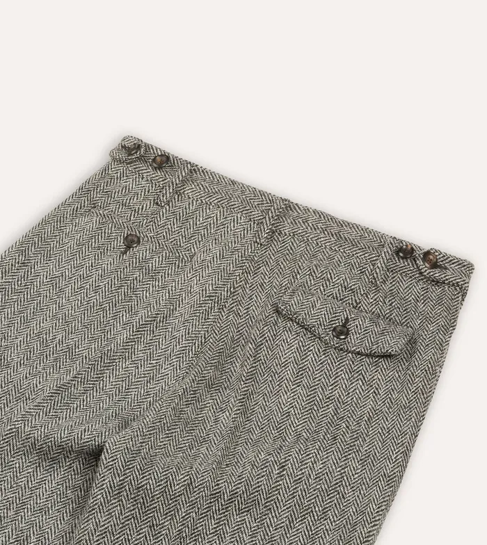 Drake039s Grey Harris Tweed One Pleat Games Trousers Men Trousers