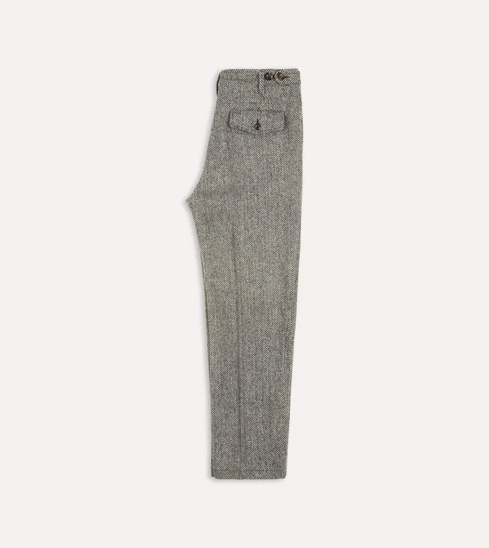 Drake039s Grey Harris Tweed One Pleat Games Trousers Men Trousers