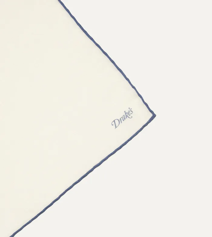Drake039s Ivory And Blue Shoestring Border Silk Pocket Square Men Pocket Squares