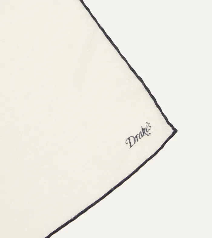 Drake039s Ivory And Navy Shoestring Border Silk Pocket Square Men Pocket Squares