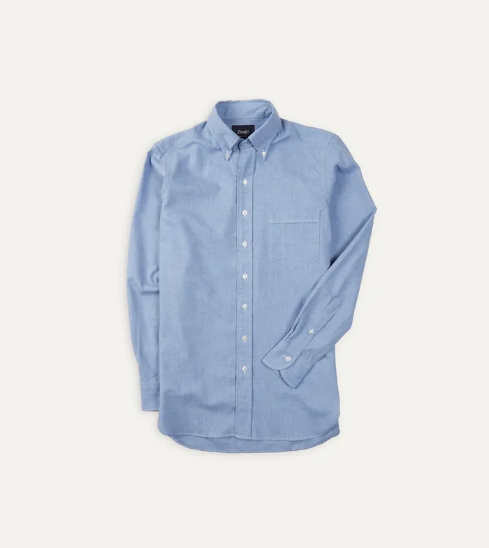 Drake039s Light Blue Brushed Cotton ButtonDown Shirt Men Plain Shirts