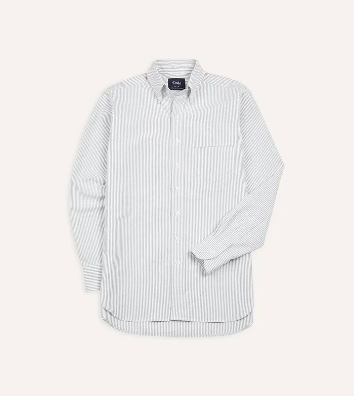 Drake039s Light Green Ticking Stripe Cotton Oxford Cloth ButtonDown Shirt Men Formal Shirts Drake039s Light Green Ticking Stripe Cotton Oxford Cloth ButtonDown Shirt Men Formal Shirts