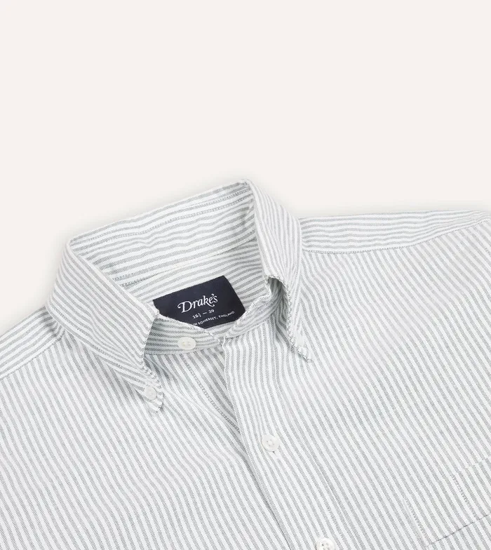 Drake039s Light Green Ticking Stripe Cotton Oxford Cloth ButtonDown Shirt Men Formal Shirts