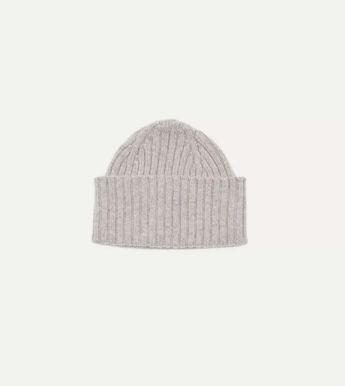 Drake039s Light Grey Lambswool Ribbed Knit Cap Men Hats